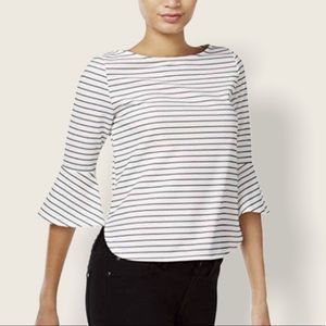 GREEN ENVELOPE Striped Bell Sleeve Zipper Back Top